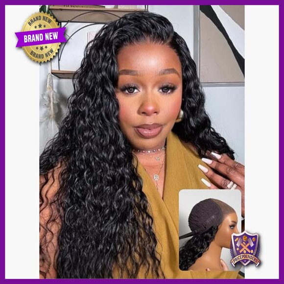 Glueless Human Hair Wig 18 Inch Water Wave Lace Front No Slip Drawstring